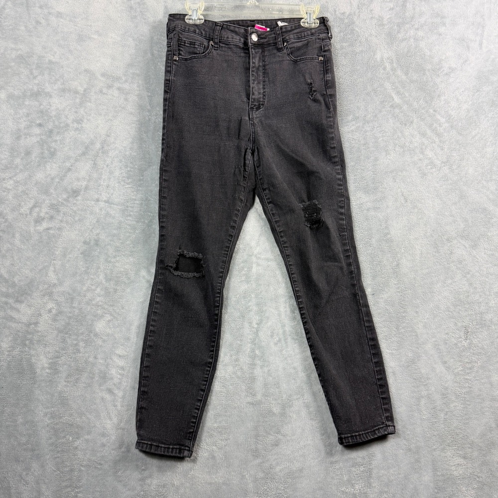 ShoeDazzle Womens 29 Black Jeans Distressed Skinny High Rise Ripped Grunge Y2K